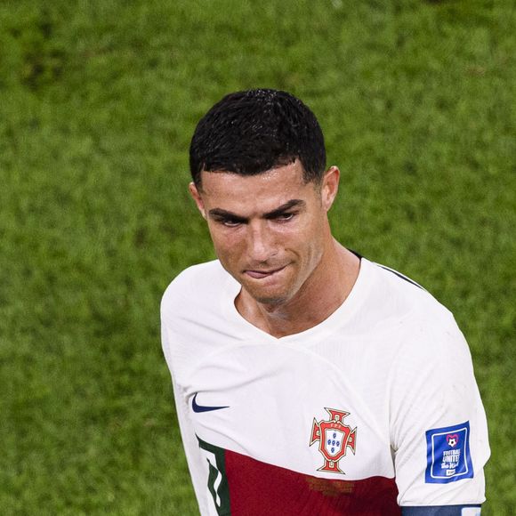 Les larmes de Cristiano Ronaldo après la défaite de l'équipe du Portugal face au Maroc (1-0) en quarts de finale de la Coupe du Monde 2022 au Qatar (FIFA World Cup Qatar 2022), le 10 décembre 2022.