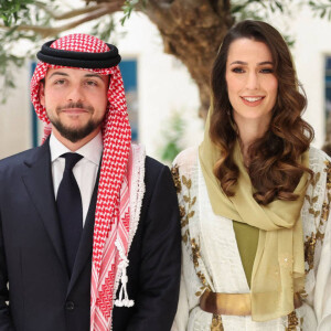 Le prince Hussein, Rajwa Khaled bin Musaed bin Saif bin Abdulaziz Al Saif - La famille royale de Jordanie lors de l'annonce officielle des fiançailles du prince Hussein de Jordanie à Riyad. Le 17août 2022 