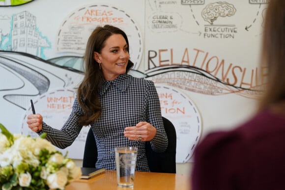 Catherine (Kate) Middleton, princesse de Galles, lors d'une visite au Centre sur l'enfant en développement de l'Université Harvard de Cambridge à Boston, Massachusetts, Etats-Unis, le 2 décembre 2022. 