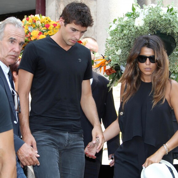 Yoann Gourcuff et Karine Ferri à Cannes le 10 juillet 2015 lors des obsèques de Tiburce Darou.