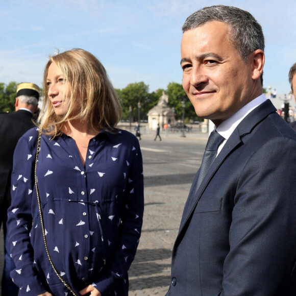 Gérald Darmanin, Ministre de l'intérieur et sa femme Rose-Marie Devillers (enceinte) - Le président français assiste au défilé du 14 juillet 2022, place de la Concorde, Paris, © Stéphane Lemouton / Bestimage