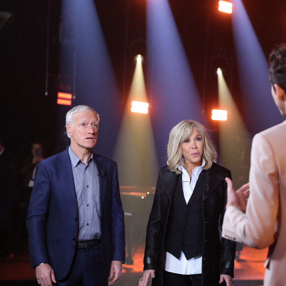 Exclusif - Didier Deschamps et Brigitte Macron - Backstage de l'enregistrement de l'émission "Le gala des Pièces Jaunes, le concert événement" au Zenith de Paris, et diffusée le 28 janvier sur France 2. Le 25 janvier 2023 © Dominique Jacovides / Bestimage 