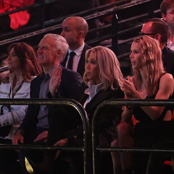 Exclusif - Claude et son mari Didier Deschamps, Brigitte Macron, sa fille Tiphaine Auzière - Personnalités lors de l'enregistrement de l'émission "Le gala des Pièces Jaunes, le concert événement" au Zenith de Paris, et diffusée le 28 janvier sur France 2. Le 25 janvier 2023 © Dominique Jacovides / Bestimage 