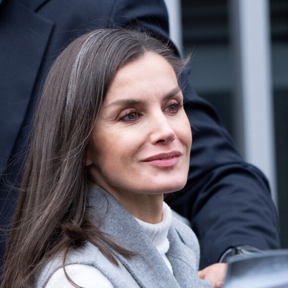 La reine Letizia arrive pour une réunion à l'AECC (Association espagnole contre le cancer) à Madrid, Espagne, le 24 janvier 2023. 