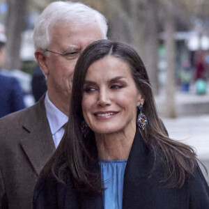 La reine Letizia d'Espagne à son arrivée à l'Académie Royale Espagnole à Madrid. Le 19 janvier 2023 