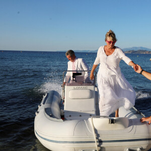 Exclusif - Mariage de Christine Bravo et Stéphane Bachot sur la plage du restaurant Marinella à l'Ile Rousse en Corse, le 11 juin 2022. © Dominique Jacovides / Bestimage