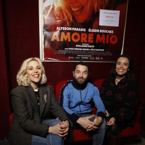 Exclusif - Alysson Paradis, Guillaume Gouix et Elodie Bouchez lors de l'avant-première du film "Amore Mio" au Cinéma Saint-André des Arts à Paris le 23 janvier 2023. © Denis Guignebourg / Bestimage 