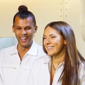 Stromae et sa femme Coralie Barbier ( enceinte) - Le chanteur Stromae, sa femme Coralie Barbier (styliste) et son frère Luc Junior Tam (directeur artistique) sont venus présenter au Bon Marché la 5 ème collection de vêtements de leur marque Moseart ( label créatif créé par Stromae - de son vrai nom Paul Van Haver - Moseart, anagrame de Stromae, lui-même anagramme de Maestro). Une collection unisexe dont les imprimés s'inspirent de l'art Déco et de l'Art nouveau qui ont façonné Bruxelles où ils vivent. Ils proposent également une ligne dédiée à la maison. Paris 