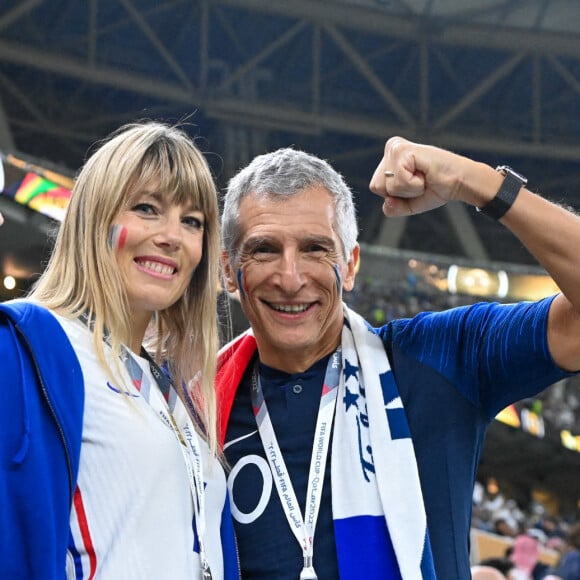 Nagui et sa femme Mélanie Page dans les tribunes du match "France - Argentine" en finale de la Coupe du Monde au Qatar, le 18 décembre 2022. © Philippe Perusseau / Bestimage