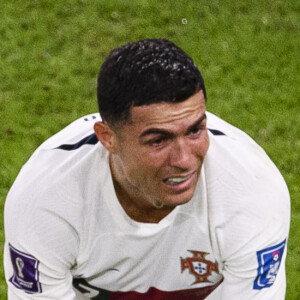 Les larmes de Cristiano Ronaldo après la défaite de l'équipe du Portugal face au Maroc (1-0) en quarts de finale de la Coupe du Monde 2022 au Qatar (FIFA World Cup Qatar 2022), le 10 décembre 2022.