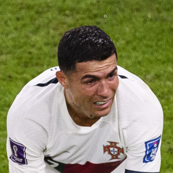Les larmes de Cristiano Ronaldo après la défaite de l'équipe du Portugal face au Maroc (1-0) en quarts de finale de la Coupe du Monde 2022 au Qatar (FIFA World Cup Qatar 2022), le 10 décembre 2022.