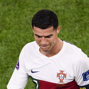 Les larmes de Cristiano Ronaldo après la défaite de l'équipe du Portugal face au Maroc (1-0) en quarts de finale de la Coupe du Monde 2022 au Qatar (FIFA World Cup Qatar 2022), le 10 décembre 2022.
