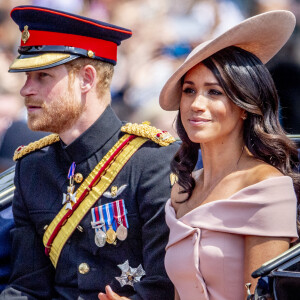 Des intentions balayées d'un revers de la main par un porte-parole du couple
Le prince Harry, duc de Sussex, et Meghan Markle, duchesse de Sussex - Les membres de la famille royale britannique lors du rassemblement militaire "Trooping the Colour" (le "salut aux couleurs"), célébrant l'anniversaire officiel du souverain britannique. Cette parade a lieu à Horse Guards Parade, chaque année au cours du deuxième samedi du mois de juin. Londres, le 9 juin 2018.