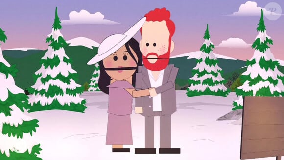 Dans cet épisode, il est question d'un prince et une princesse du Canada qui fait une tournée mondiale pour la promotion d'un livre
Les images de l'épisode de South Park avec le prince Harry et Meghan Markle.