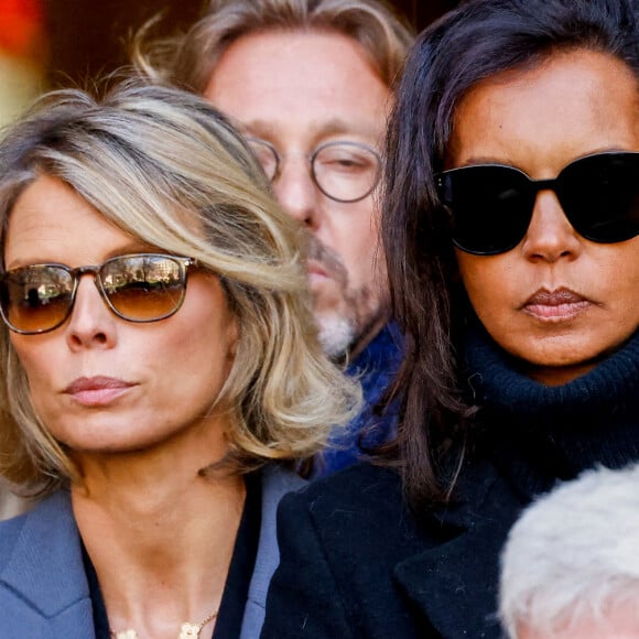 Karine Le Marchand - Sorties des obsèques de Jean-Pierre Pernaut en la Basilique Sainte-Clotilde à Paris, France, le 9 mars 2022. © Cyril Moreau/Bestimage 