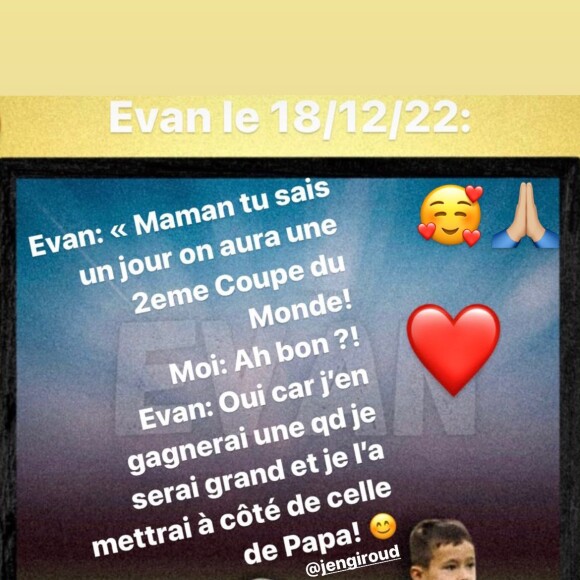 Olivier Giroud a également partagé une drôle d'anecdote, qui montre qu'Evan compte bien devenir un grand footballeur dans le futur
 
Evan, le fils d'Olivier Giroud, fête ses 7 ans