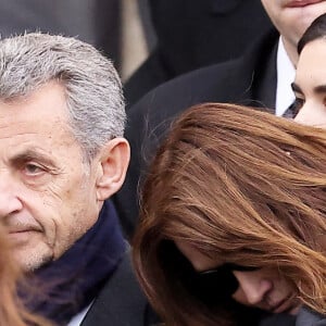 Nicolas Sarkozy et sa femme Carla Bruni Sarkozy - Sorties des obsèques de Päl Sarkozy de Nagy Bocsa en l'église Saint-Jean Baptiste à Neuilly-sur-Seine, le 9 mars 2023. © Dominique Jacovides / Bestimage