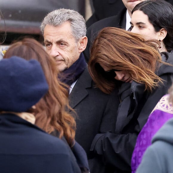 Nicolas Sarkozy et sa femme Carla Bruni Sarkozy - Sorties des obsèques de Päl Sarkozy de Nagy Bocsa en l'église Saint-Jean Baptiste à Neuilly-sur-Seine, le 9 mars 2023. © Dominique Jacovides / Bestimage