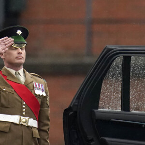Le prince William, prince de Galles, et Catherine (Kate) Middleton, princesse de Galles, à l'assemblée annuelle des Irish Guards Parade de la St Patrick à Mons Barracks à Aldershot, le 17 mars 2023. 