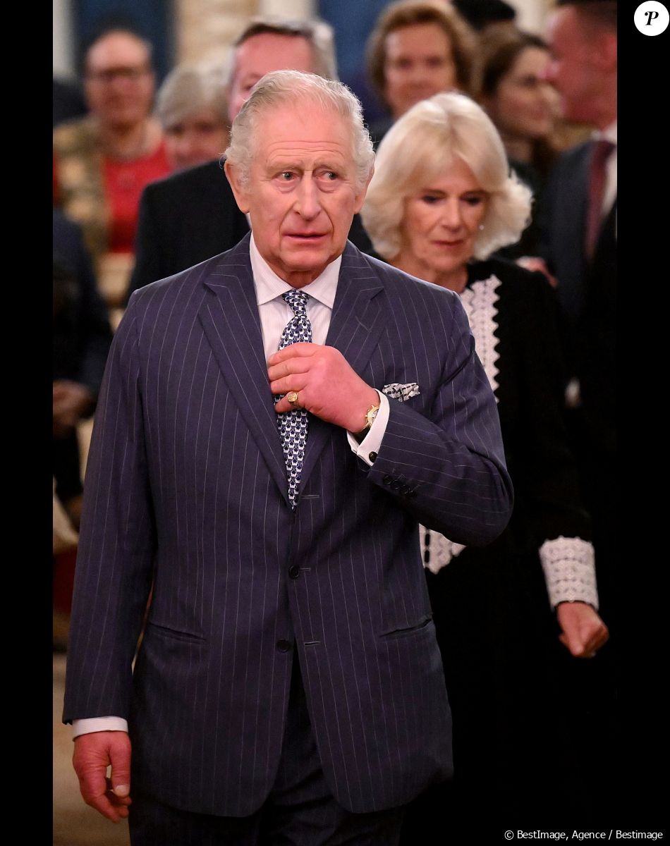 Le roi Charles III d'Angleterre et la reine consort Camilla Parker Bowles lors de la réception pour la journée du Commonwealth au palais de Buckingham à Londres. Le 13 mars 2023