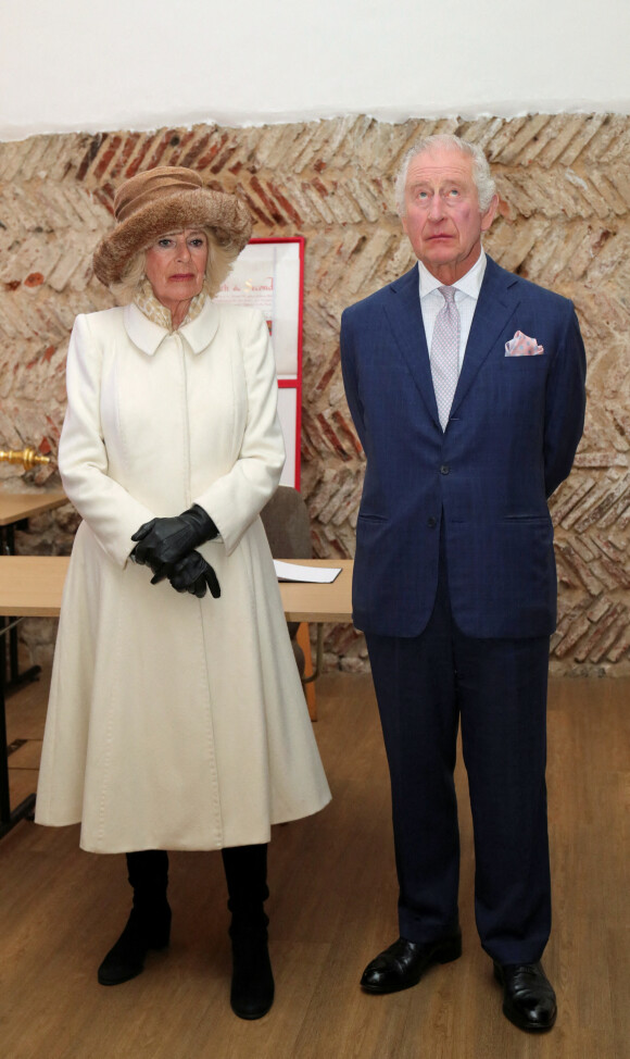 Le roi Charles III d'Angleterre et Camilla Parker Bowles, reine consort d'Angleterre, en visite au château de Colchester, le 7 mars 2023. Cette visite a pour but de marquer le statut de ville récemment décerné à Colchester. 