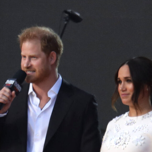 Le prince Harry, duc de Sussex et Meghan Markle sur la scène du "Global Citizen Live Festival" à Central Park à New York, le 25 septembre 2021. © Nancy Kaszerman/ZUMA Press Wire/Bestimage 