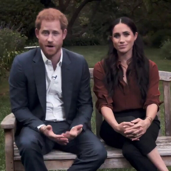 Le prince Harry, duc de Sussex, et Meghan Markle, duchesse de Sussex en pleine interview pour TIME 100 television ABC, le 23 septembre 2020 