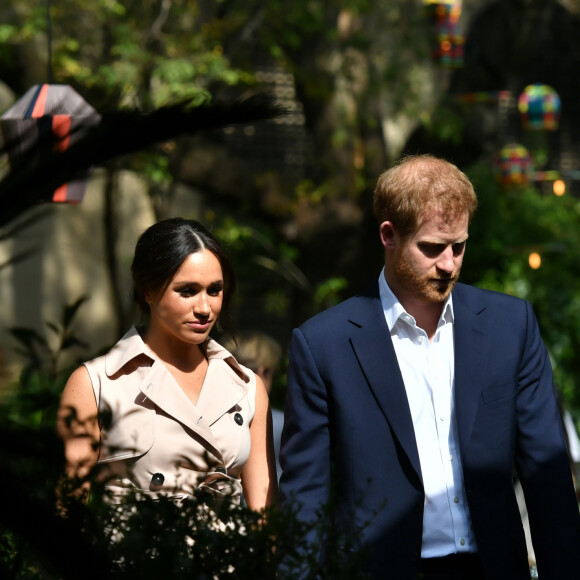 Le prince Harry, duc de Sussex, et Meghan Markle, duchesse de Sussex, se rendent à la réception des industries créatives et des entreprises à Johannesburg, le 2 octobre 2019. Sur place, le couple princier rencontre des représentants des milieux d'affaires britanniques et sud-africains dont des jeunes entrepreneurs locaux. 