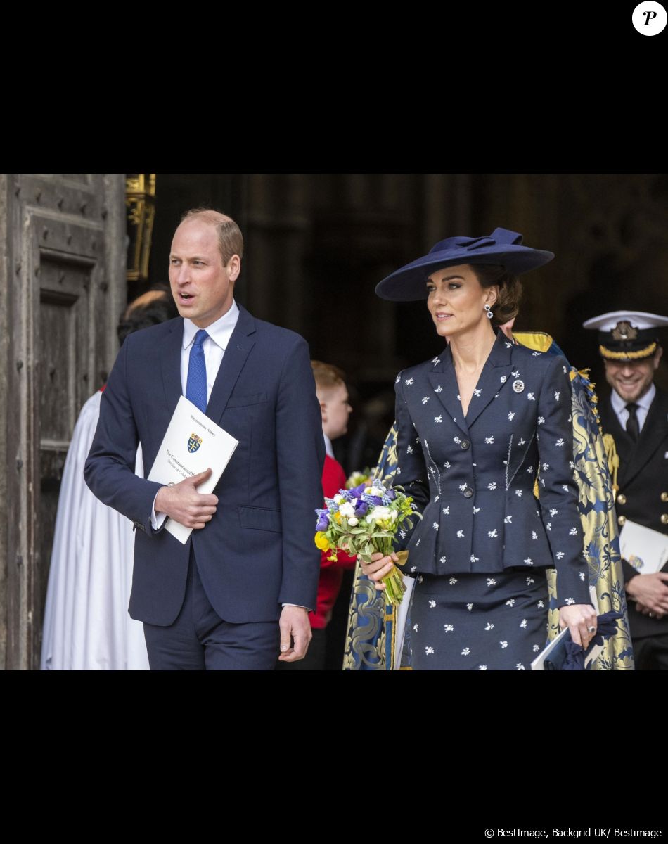 Le prince William, prince de Galles, Catherine (Kate) Middleton, princesse de Galles - La famille royale britannique à la sortie du service annuel du jour du Commonwealth à l'abbaye de Westminster à Londres le 13 mars 2023.