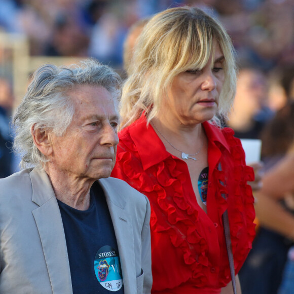 Roman Polanski et sa femme Emmanuelle Seigner - Les Rolling Stones en concert à l'hippodrome de Longchamp, dans le cadre de leur tournée anniversaire "Sixty", qui marque leurs 60 ans de carrière (1962-2022). Paris, le 23 juillet 2022. © Stéphane Vansteenkiste/Bestimage