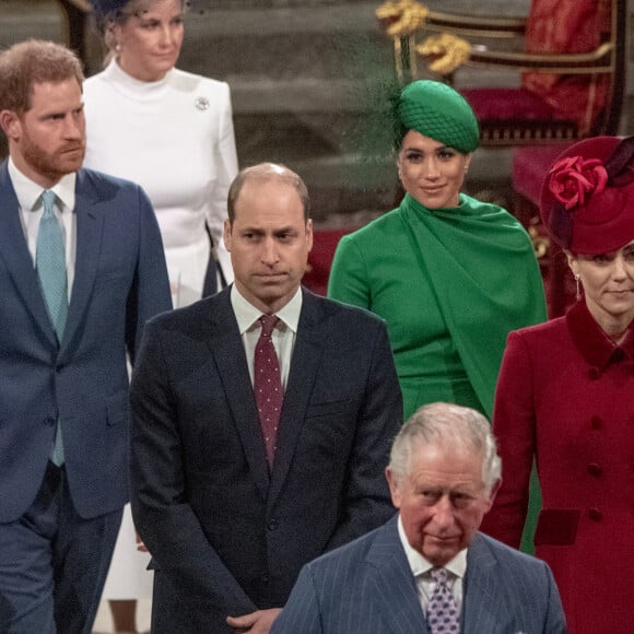 Le prince Edward, comte de Wessex, Sophie Rhys-Jones, comtesse de Wessex, Le prince William, duc de Cambridge, et Catherine (Kate) Middleton, duchesse de Cambridge, Le prince Charles, prince de Galles, et Camilla Parker Bowles, duchesse de Cornouailles, Le prince Harry, duc de Sussex, Meghan Markle, duchesse de Sussex - La famille royale d'Angleterre lors de la cérémonie du Commonwealth en l'abbaye de Westminster à Londres le 9 mars 2020. 