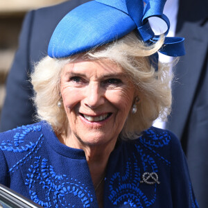Camilla Parker Bowles, reine consort d'Angleterre - La famille royale du Royaume Uni quitte la chapelle Saint George après la messe de Pâques au château de Windsor le 9 avril 2023. 