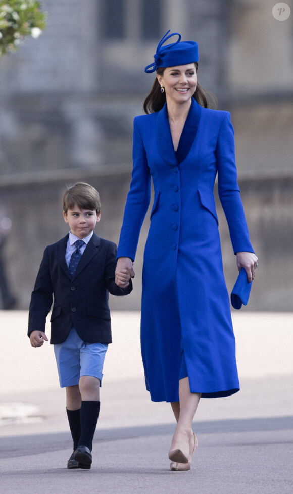 Catherine (Kate) Middleton, princesse de Galles, Le prince Louis de Galles - La famille royale du Royaume Uni va assister à la messe de Pâques à la chapelle Saint Georges au château de Windsor, le 9 avril 2023. 