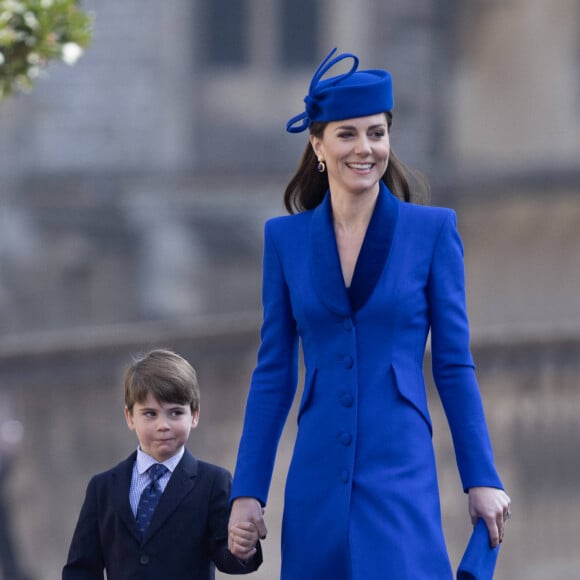 Catherine (Kate) Middleton, princesse de Galles, Le prince Louis de Galles - La famille royale du Royaume Uni va assister à la messe de Pâques à la chapelle Saint Georges au château de Windsor, le 9 avril 2023. 