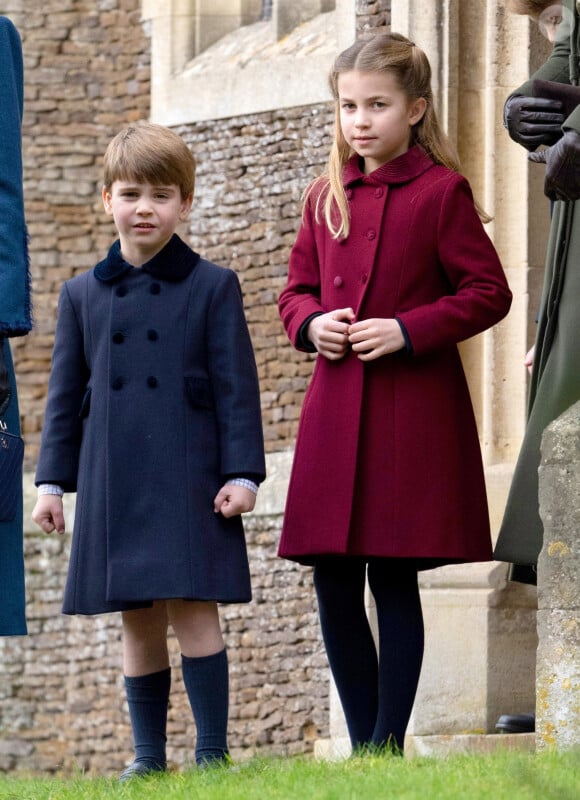 Le prince Louis de Galles, et la princesse Charlotte de Galles - La famille royale d'Angleterre assiste au service religieux de Noël à l'église St Mary Magdalene à Sandringham, Norfolk, Royaume Uni, le 25 décembre 2022. 