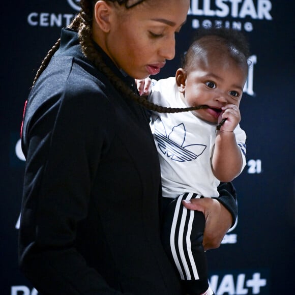 Estelle Yoka Mossely et son fils Magomed - Conférence de presse à la veille du combat "La Conquete – Tony Yoka Vs Johann Duhaupas" à Paris La Défense Arena à Nanterre, le 24 septembre 2020. © JB Autissier / Panoramic / Bestimage