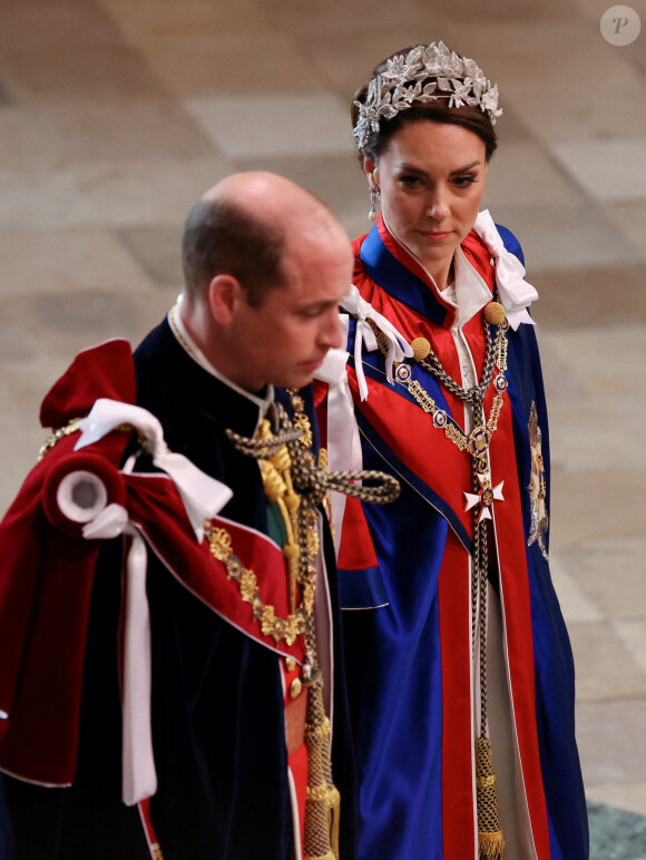 Seuls 2200 invités triés sur le volet sont finalement présents au sein du lieu de culte pour assister à ce moment privilégié, et bien sûr en première ligne les membres de la famille royale.
Le prince William, prince de Galles, et Catherine (Kate) Middleton, princesse de Galles - Les invités à la cérémonie de couronnement du roi d'Angleterre à l'abbaye de Westminster de Londres, Royaume Uni, le 6 mai 2023.