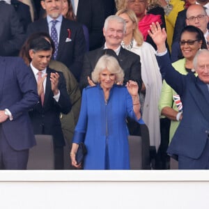 Le prince George de Galles, le prince William, prince de Galles, Camilla Parker Bowles, reine consort d'Angleterre, le roi Charles III d'Angleterre et Patricia Janet Scotland, baronne Scotland d'Ashtal au concert du couronnement du roi et de la reine dans l'enceinte du château de Windsor, Royaume Uni, le 7 mai 2023. 