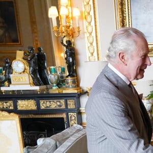 Le roi Charles III d'Angleterre en audience avec l'archevêque de Canterbury, Justin Welby, au château de Windsor. Le 5 avril 2023 