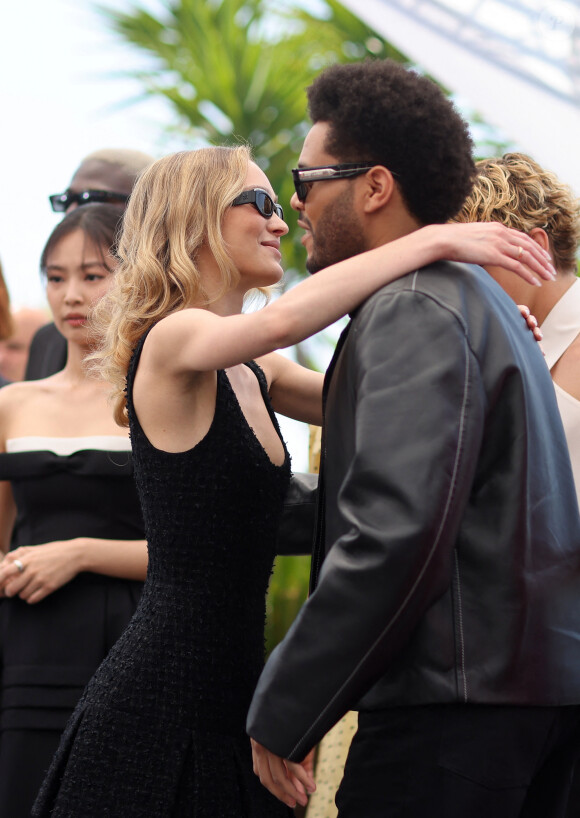 Abel "The Weeknd' Tesfaye, Lily Rose-Depp au photocall de "The Idol" lors du 76ème Festival International du Film de Cannes, le 23 mai 2023. © Jacovides / Moreau / Bestimage