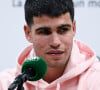 Le jeune espagnol de 20 ans est plutôt discret sur sa vie amoureuse
 
Carlos Alcaraz en conférence de presse au tournoi de Roland Garros, le 26 mai 2023. © Federico Pestellini / Panoramic / Bestimage