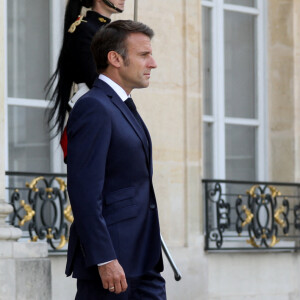 Le président de la république, Emmanuel Macron recoit le Président de la République de Madagascar, Andry RAJOELINA pour un entretien au palais de l'Elysée, à Paris, France, le 9 juin 2023. © Stéphane Lemouton/Bestimage 