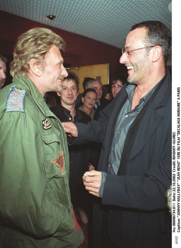Johnny Hallyday et Jean Reno, première du film "Décalage horaire" à Paris.