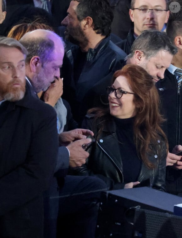 Eric Dupond-Moretti et Isabelle Boulay - Le président Emmanuel Macron prononce un discours au Champ de Mars le soir de sa victoire à l'élection présidentielle le 24 avril 2022. © Dominique Jacovides / Bestimage 