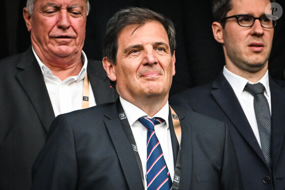 Florian Grill en tribunes lors de la finale de rugby Top 14 opposant le Stade Toulousain Rugby (Toulouse) au Stade Rochelais (La Rochelle) au Stade de France à Saint-Denis, Seine Saint-Denis, le 17 juin 2023. Toulouse a gagné 29-26. © Matthieu Mirville/Bestimage 