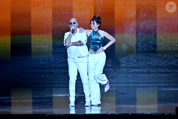 Exclusif - Pascal Obispo et Giordana Angi - Enregistrement de l'émission "Les chansons de l'été" dans les Arènes de Nîmes, diffusée le 17 juin 2023 sur TF1. © Bruno Bebert-Christophe Clovis / Bestimage