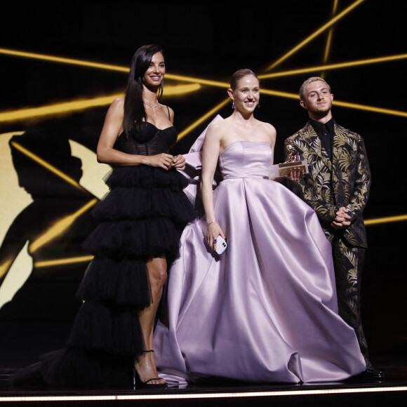 Francesca Chillemi, Marie Reuther, Michou lors de la cérémonie de clôture de la 62ème édition du festival de télévision de Monte-Carlo le 20 juin 2023. © Denis Guignebourg / Bestimage 