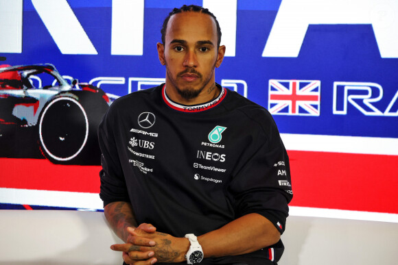 Sir Lewis Hamilton - Conférence de presse des pilotes sur le podium du Grand Prix de Formule 1 de Grande-Bretagne le 9 juillet 2023. © Motorsport Images / Panoramic / Bestimage