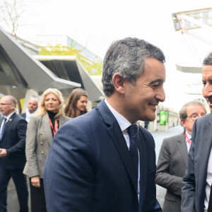 Gérald Darmanin, ministre de l'Intérieur et des Outre-mer, David Lisnard, président de l'Association des maires de France - Le président Emmanuel Macron visite le 104ème salon des maires de France à Paris Porte de Versailles le 23 novembre 2022. © Jacques Witt / Pool / Bestimage 