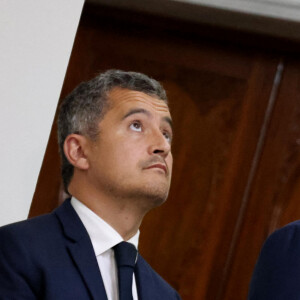 Gérald Darmanin, ministre de l'Intérieur et des Outre-mer, Bruno Le Maire, ministre de l'Économie, des Finances et de la Souveraineté industrielle et numérique - Le président Emmanuel Macron et son homologue algérien donnent une conférence de presse conjointe au palais El Mouradia à Alger le 25 août 2022. © Dominique Jacovides / Bestimage 